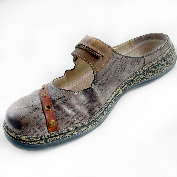 SOLD  Rieker 7 Antistress 38 Gray Leather Mary Jane Newspaper Slides Slip Ons - Picture 3 of 13